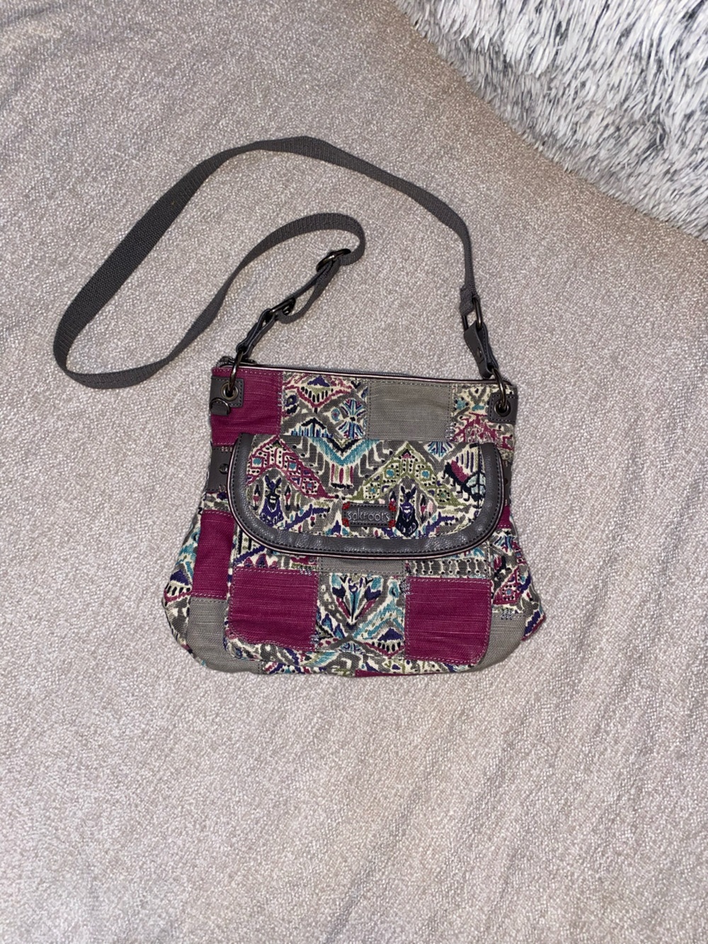 Sakroots Artist Circle Flap Crossbody Bag Boho Whimsical Patchwork Retired Print